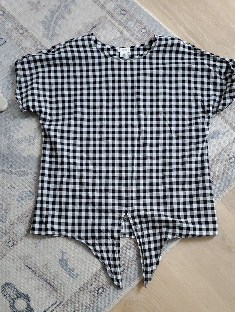 J. Crew Woman's Black White Gingham Tie Front 100% Cotton Shirt Sz0